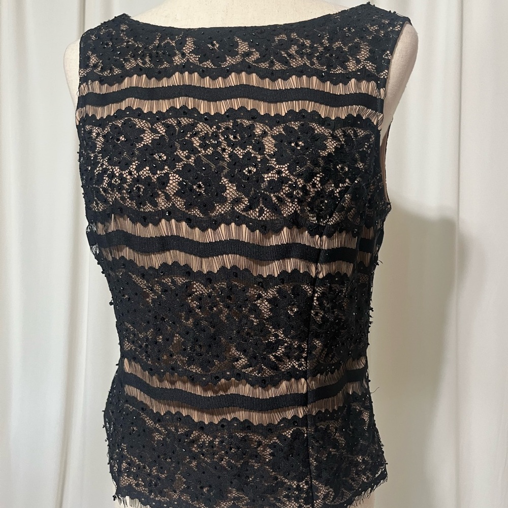 JS Boutique Black Beaded Lace‎ Blouse Size 8